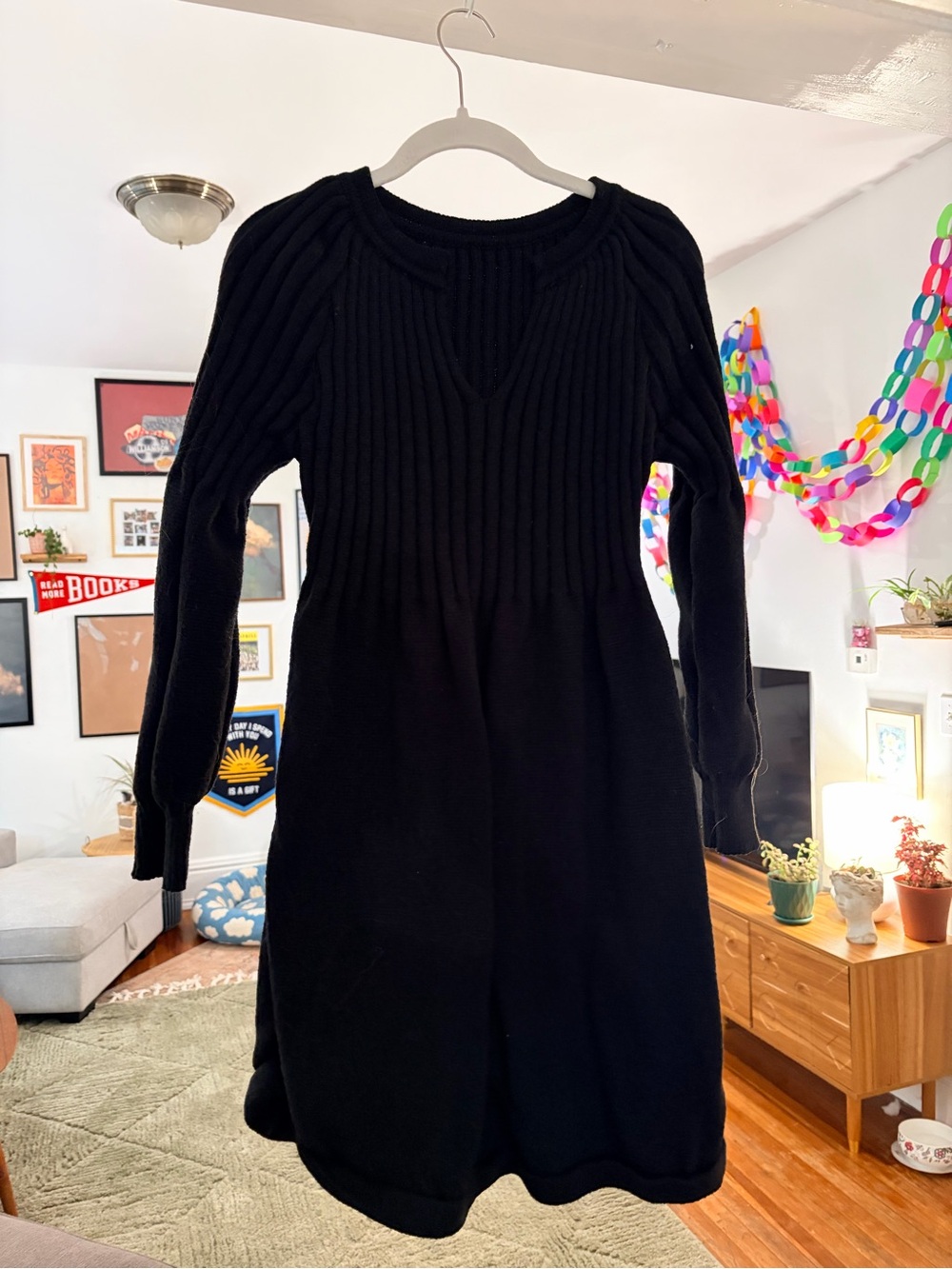 SHEIN Black Ribbed Knit Long Sleeve Dress